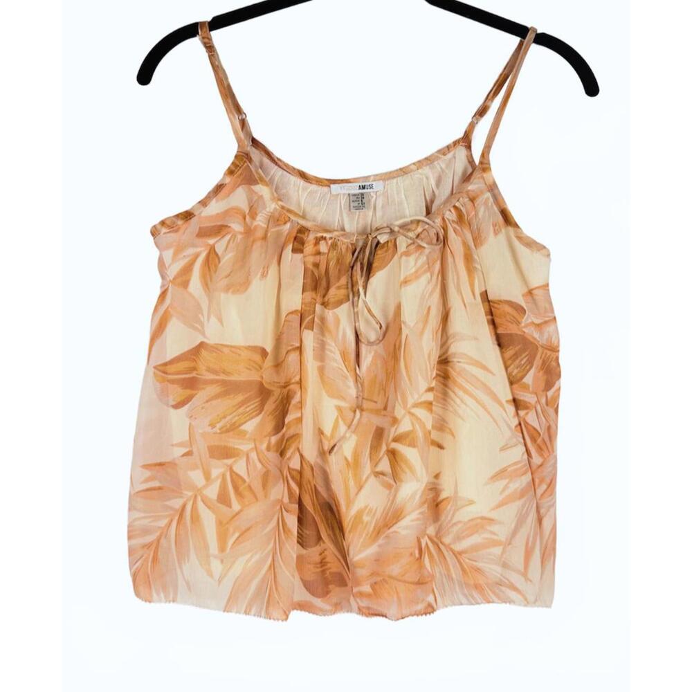 Amuse Society Fara Top Cafe Cream Tropical Palm Print Cami Women's Size XS